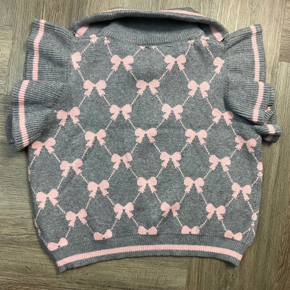 NWT Entro Bow Argyle Knit Sweater Top Shorts Set Womens Large Gray Pink Coquette - Picture 5 of 13
